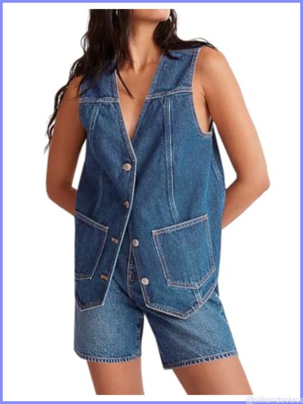 Women's Denim Vest Casual V-Neck Button Sleeveless Jean Jacket